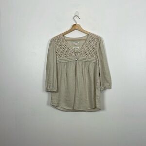 Malvin I Love Linen Peasant Cottagecore Pullover Womens S V Neck Crochet Top